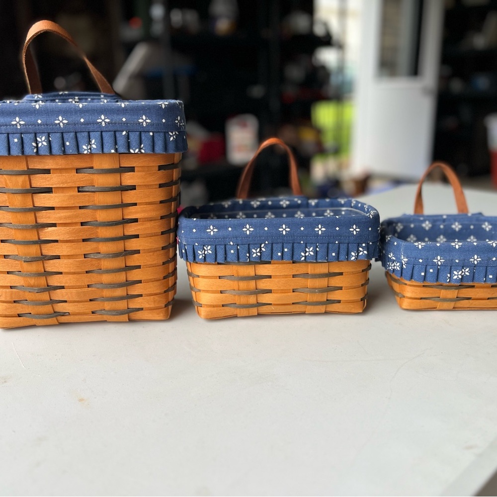 Longaberger Blue Stripe Set of 3 Baskets